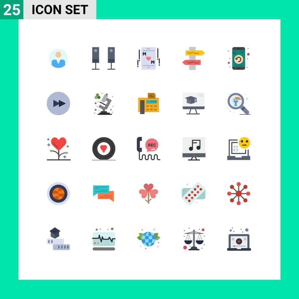 Group of 25 Flat Colors Signs and Symbols for mobile application phone road index Editable Vector Design Elements