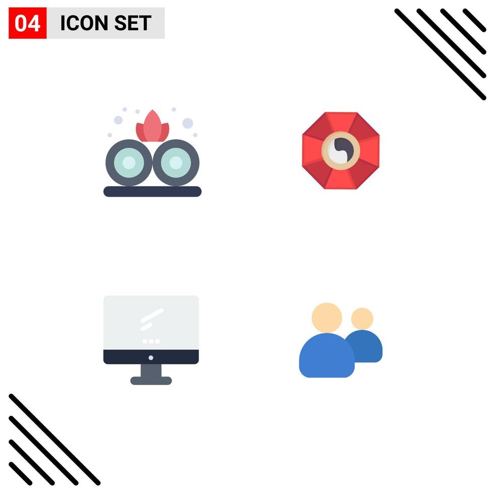 conjunto de 4 iconos planos vectoriales en cuadrícula para dispositivos de loto espejo elementos de diseño vectorial editables de pc chino vector