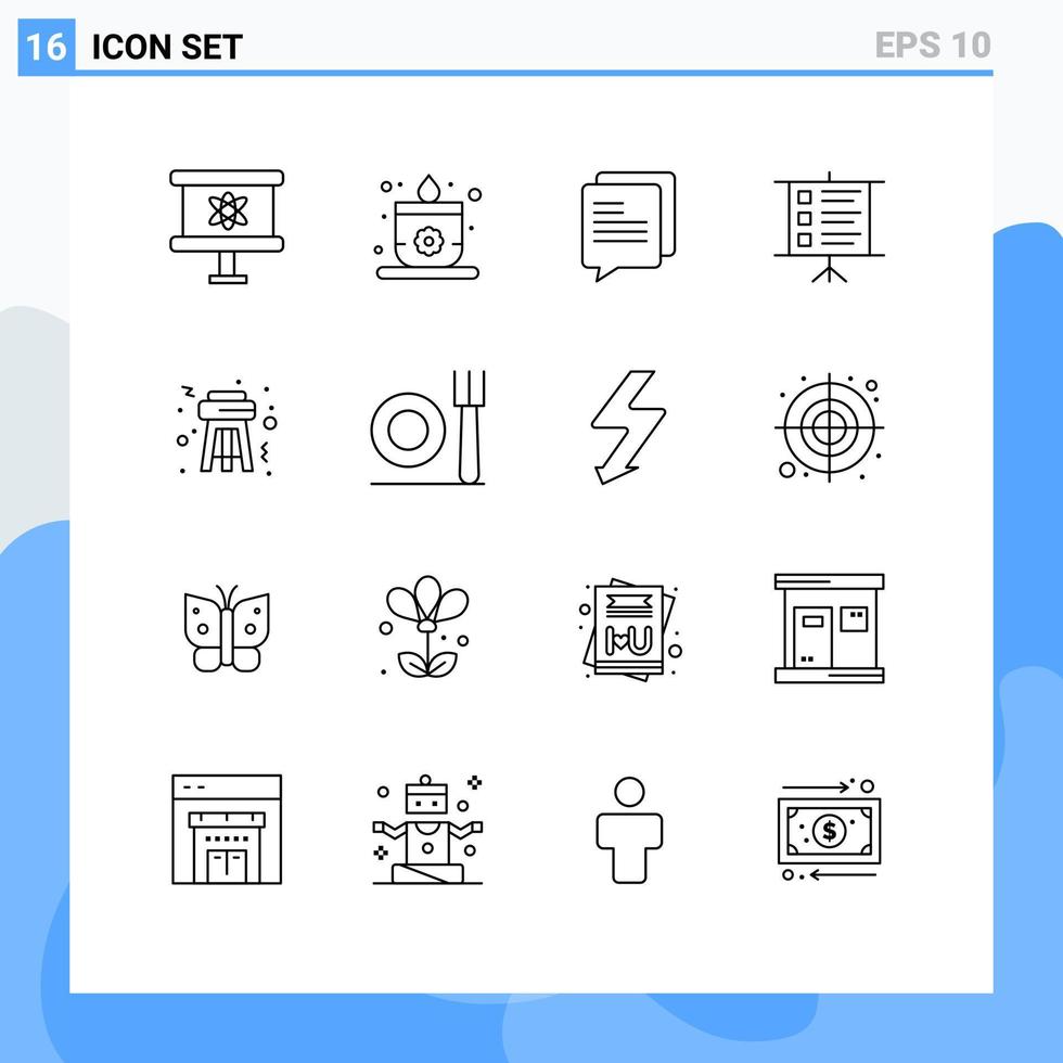 Mobile Interface Outline Set of 16 Pictograms of plate party communication night presentation Editable Vector Design Elements