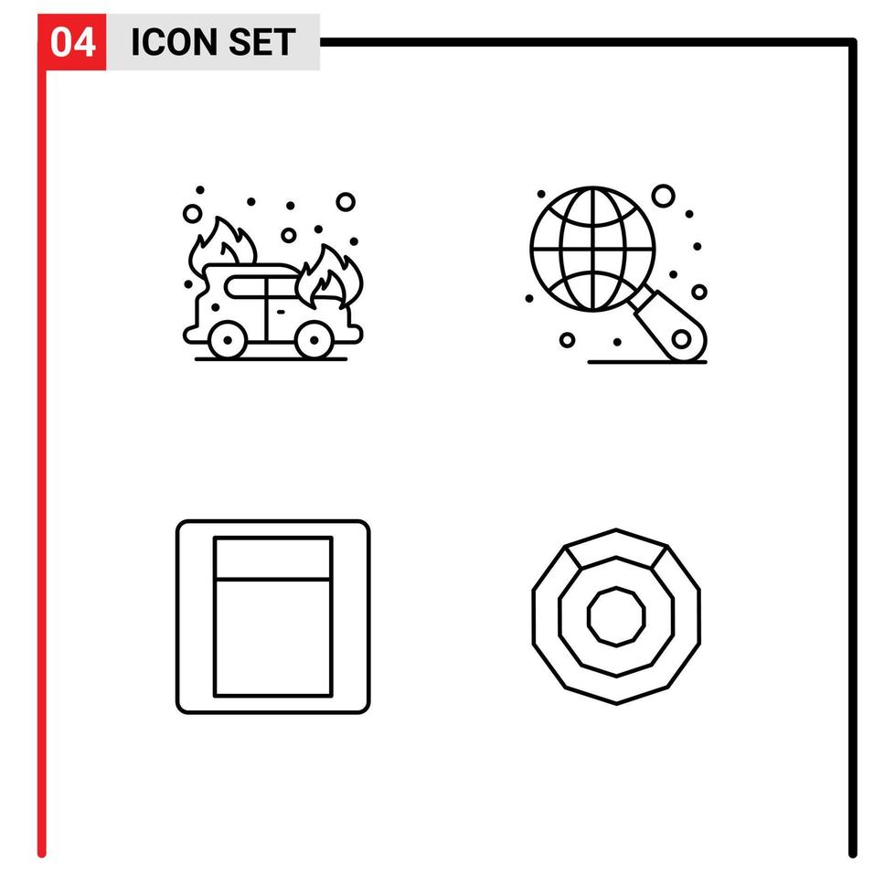 conjunto moderno de 4 colores planos y símbolos de línea de llenado, como elementos de diseño de vectores criptográficos editables de luz de globo de komodo de coche