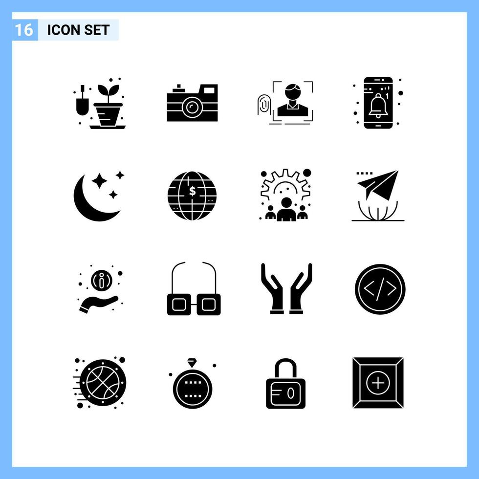 16 Icons Solid style Creative Glyph Symbols Black Solid Icon Sign Isolated on White Background vector