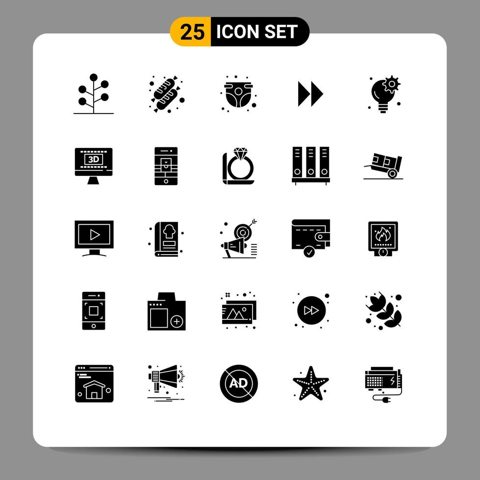 User Interface Pack of 25 Basic Solid Glyphs of business video baby panty media control fast Editable Vector Design Elements