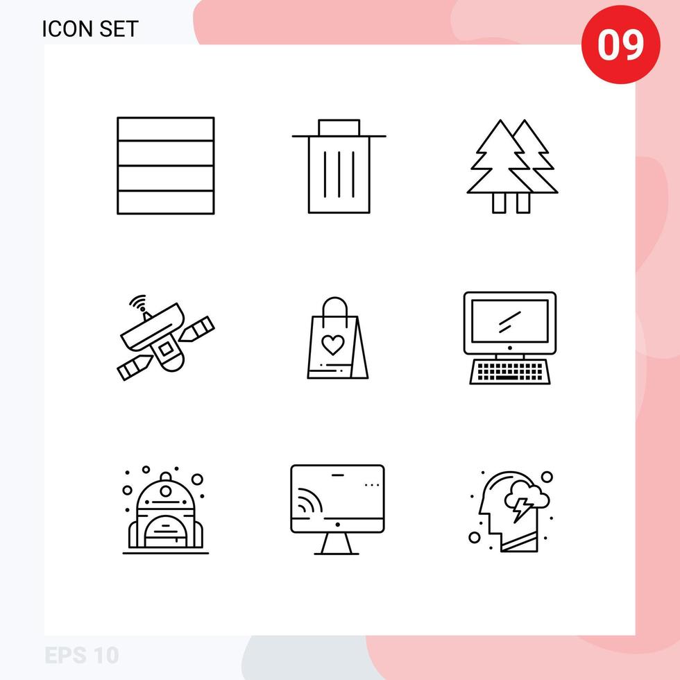 Outline Pack of 9 Universal Symbols of love signal environment space antenna Editable Vector Design Elements