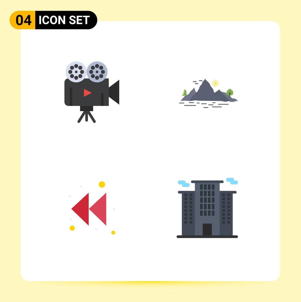 Set of 4 Commercial Flat Icons pack for camera arrow video landscape rewind Editable Vector Design Elements