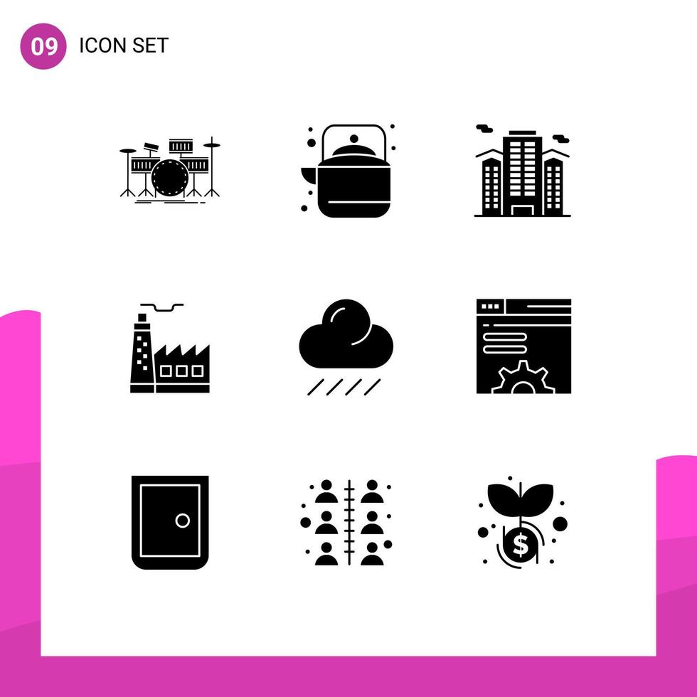 Modern Set of 9 Solid Glyphs and symbols such as construction building tea city place Editable Vector Design Elements