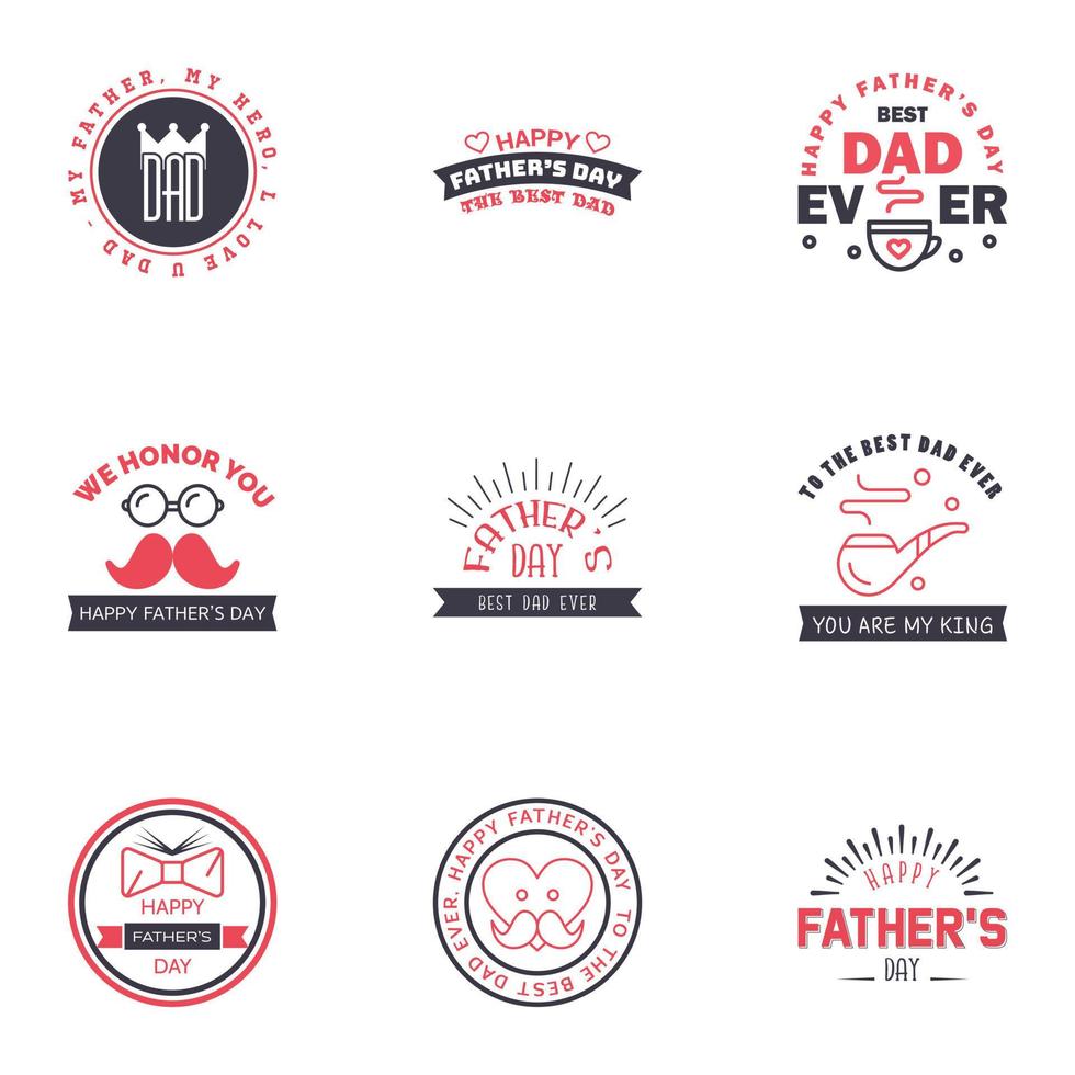 9 Black and Pink Happy Fathers Day Design Collection A set of twelve brown colored vintage style Fathers Day Designs on light background Editable Vector Design Elements