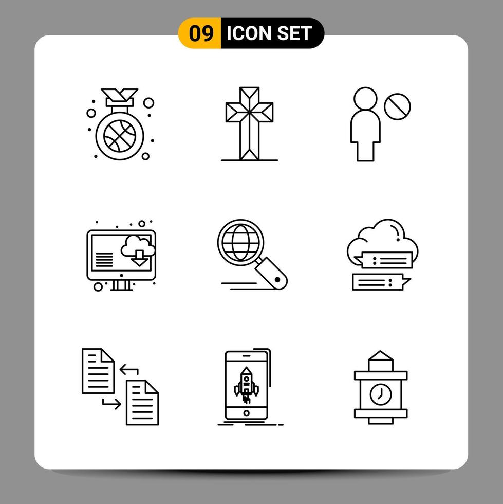 Paquete de 9 iconos negros símbolos de contorno signos para diseños receptivos sobre fondo blanco 9 conjunto de iconos vector