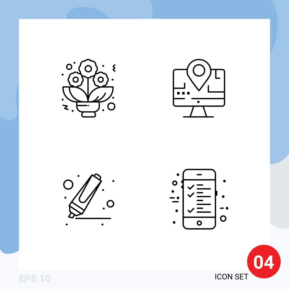 Universal Icon Symbols Group of 4 Modern Filledline Flat Colors of bouquet marker computer education calculation Editable Vector Design Elements