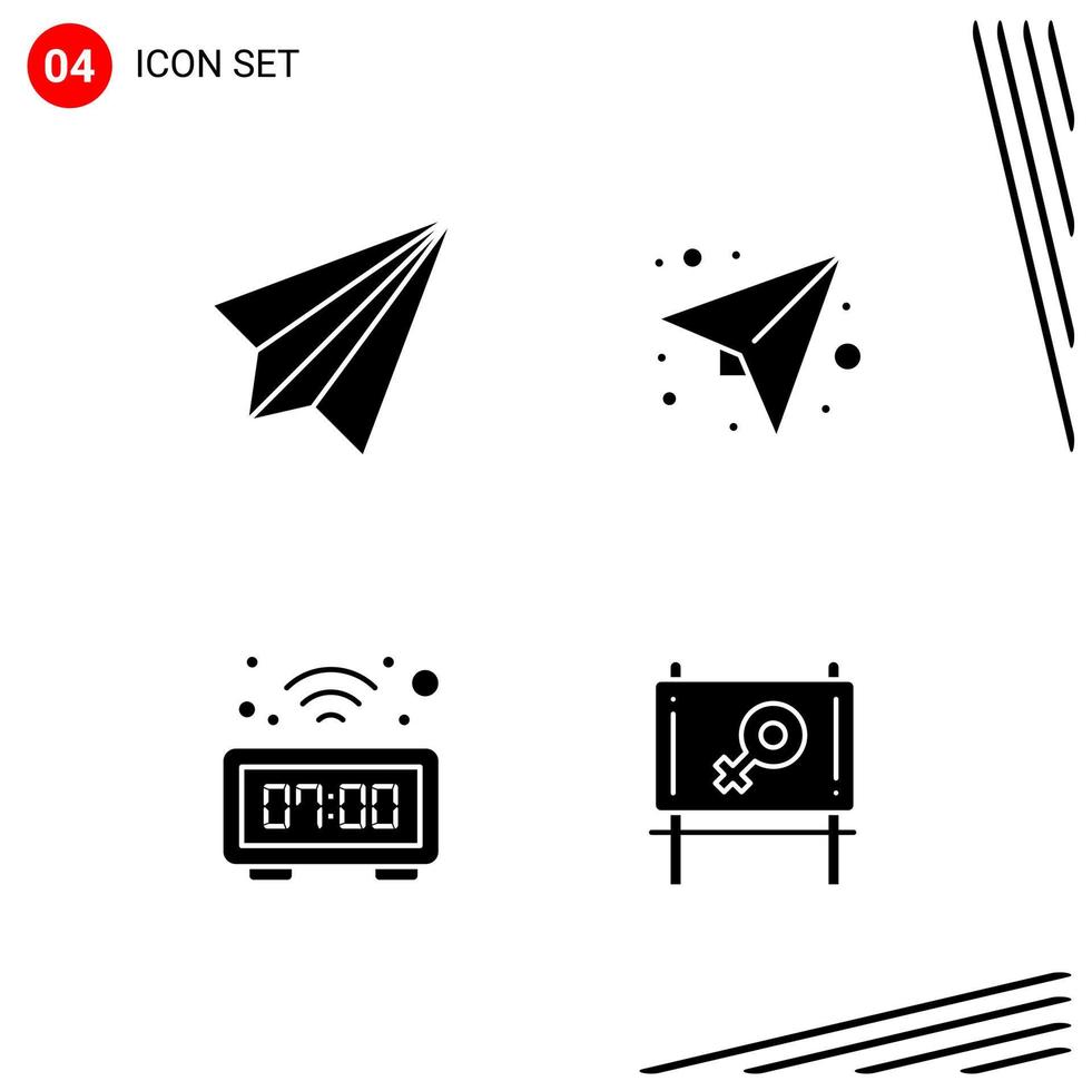 Collection of 4 Vector Icons in solid style Pixle Perfect Glyph Symbols for Web and Mobile Solid Icon Signs on White Background 4 Icons