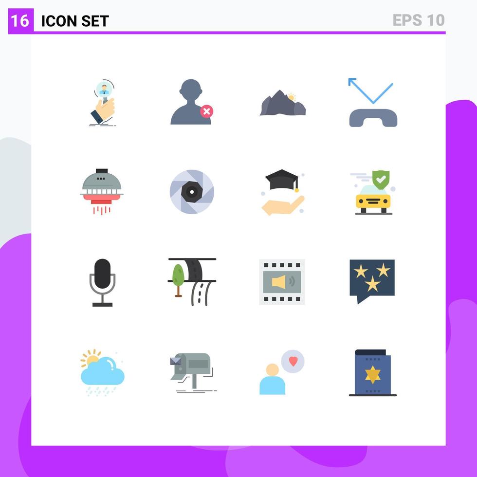 Modern Set of 16 Flat Colors and symbols such as shuttle phone hill missed scene Editable Pack of Creative Vector Design Elements