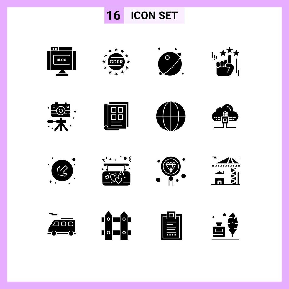 16 Thematic Vector Solid Glyphs and Editable Symbols of image marketing astronomy stare system Editable Vector Design Elements