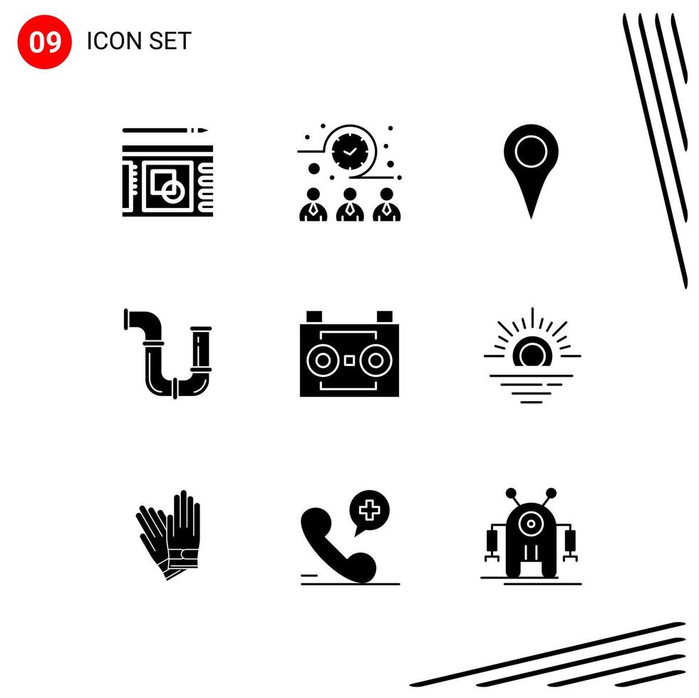 Collection of 9 Vector Icons in solid style Pixle Perfect Glyph Symbols for Web and Mobile Solid Icon Signs on White Background 9 Icons
