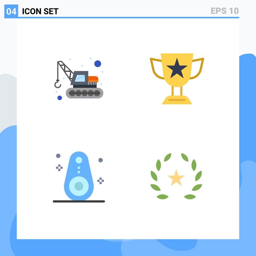 Group of 4 Modern Flat Icons Set for excavator devices achievement prize tracked Editable Vector Design Elements