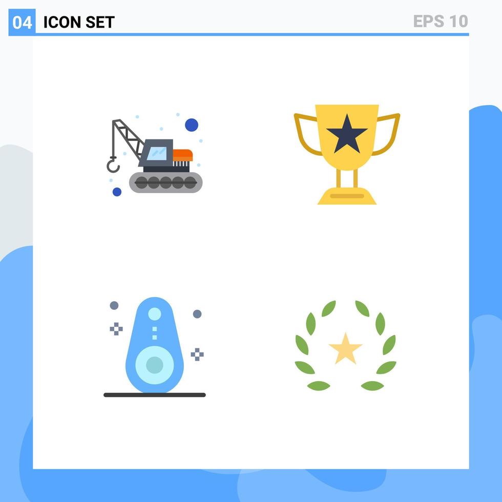 grupo de 4 iconos planos modernos establecidos para elementos de diseño de vectores editables rastreados por premios de logro de dispositivos de excavadoras