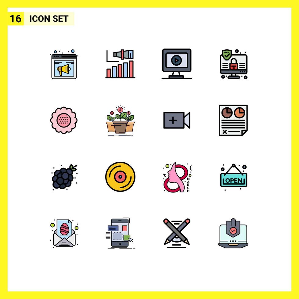 paquete de iconos de vectores de stock de 16 signos y símbolos de línea para el término de seguridad floral juego de Internet elementos de diseño de vectores creativos editables