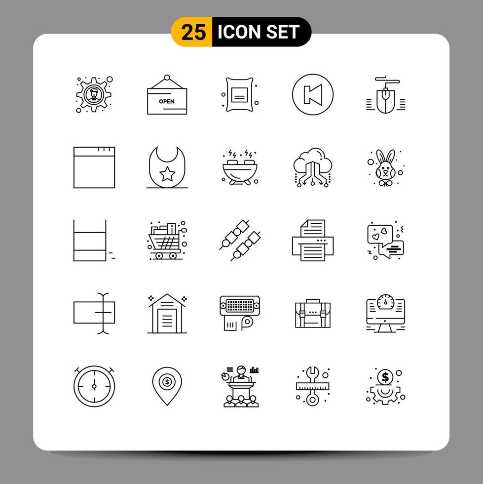 paquete de iconos de vector de stock de 25 signos y símbolos de línea para elementos de diseño de vector editables multimedia de ratón de rama de computadora de aplicación