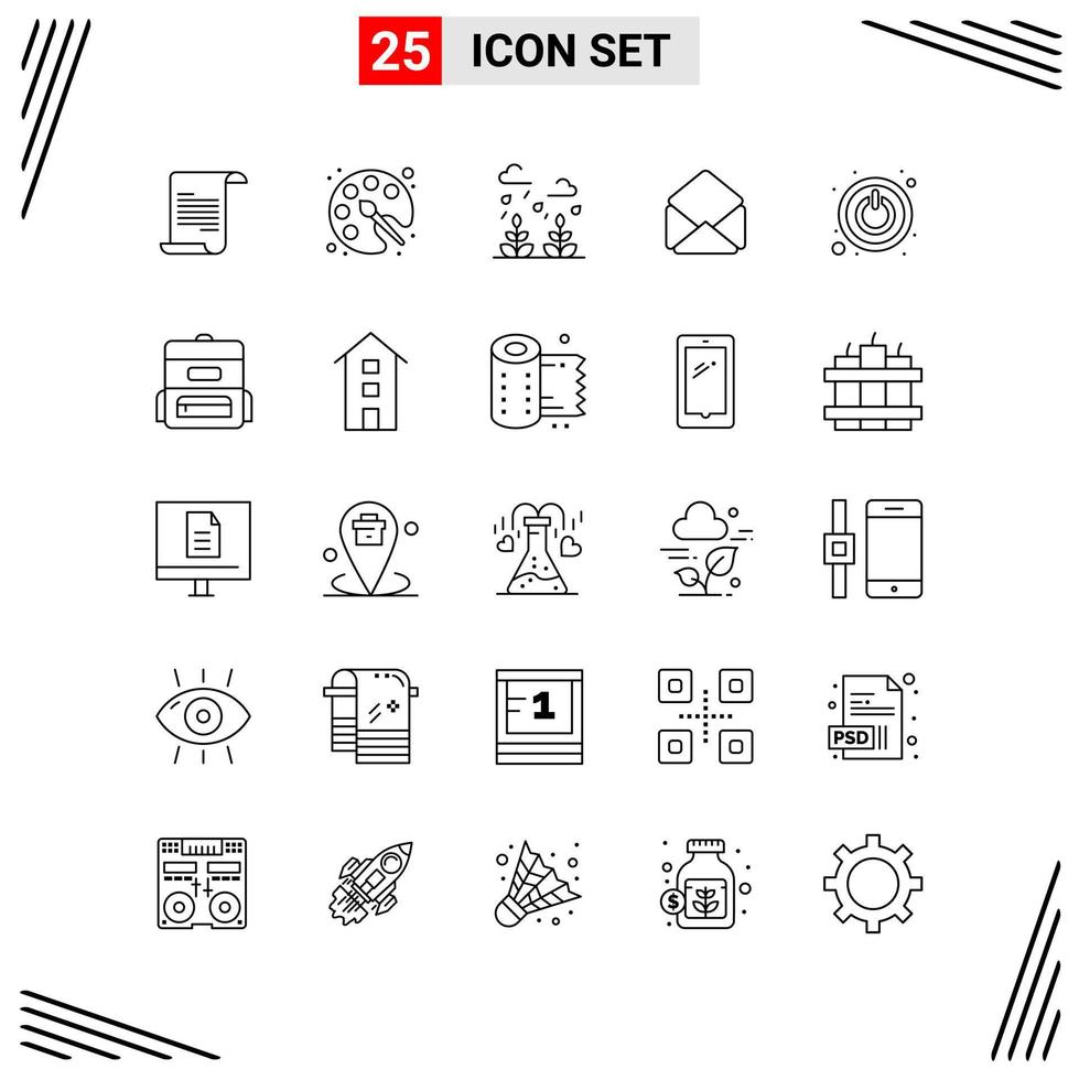 25 iconos estilo de línea cuadrícula basada en símbolos de contorno creativo para el diseño de sitios web signos de icono de línea simple aislados en fondo blanco conjunto de 25 iconos vector