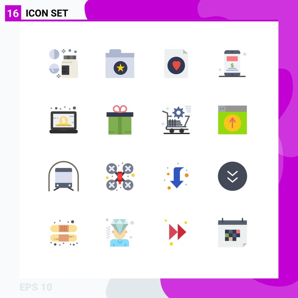 Set of 16 Commercial Flat Colors pack for online laptop favorite dollar dollar Editable Pack of Creative Vector Design Elements
