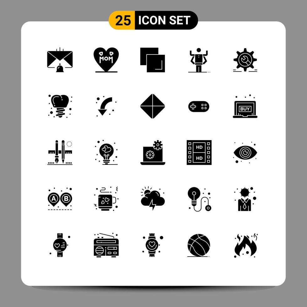Pictogram Set of 25 Simple Solid Glyphs of cog organization mother multitask ability Editable Vector Design Elements