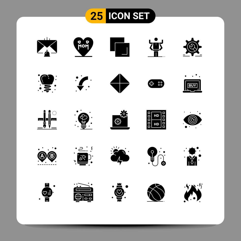 conjunto de pictogramas de 25 glifos sólidos simples de la organización cog capacidad multitarea madre elementos de diseño vectorial editables vector