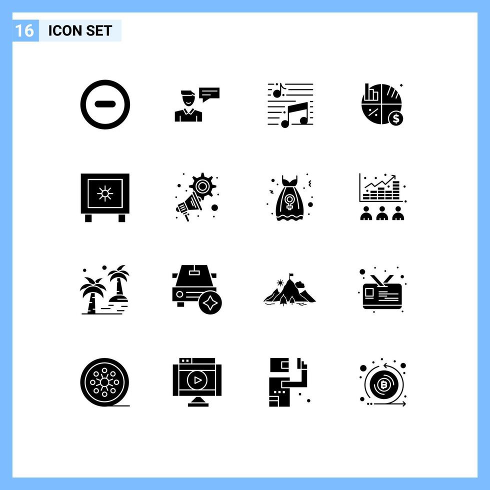 Universal Icon Symbols Group of 16 Modern Solid Glyphs of locker money music investment sound Editable Vector Design Elements