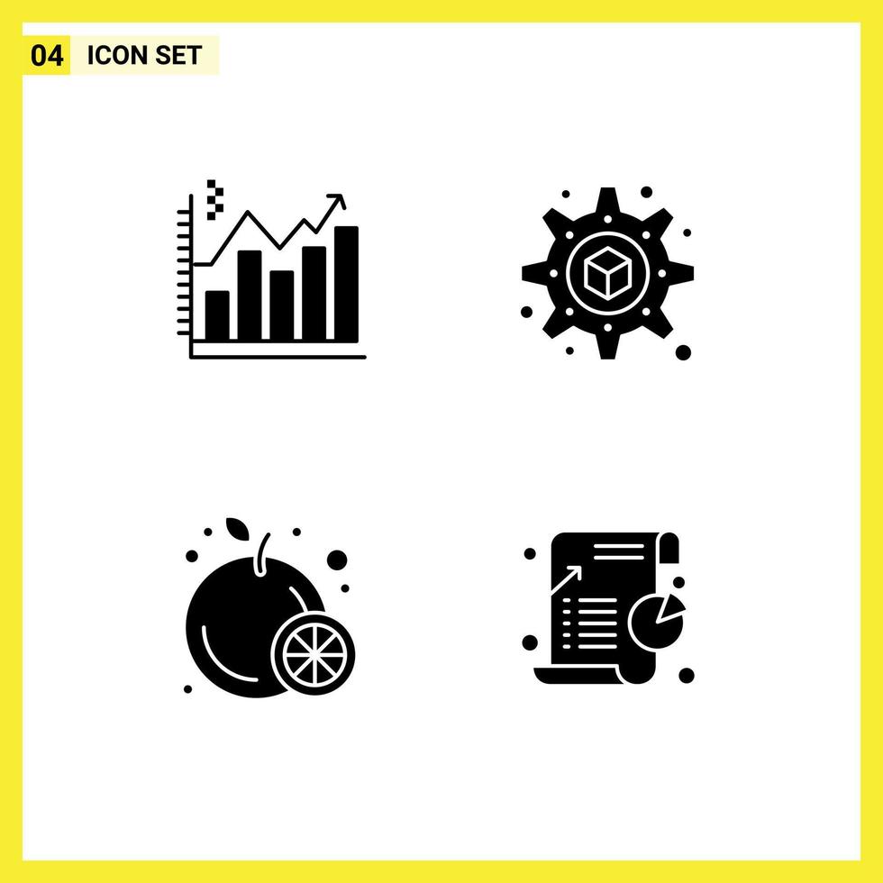 Group of 4 Solid Glyphs Signs and Symbols for analysis orange chart setting chart Editable Vector Design Elements