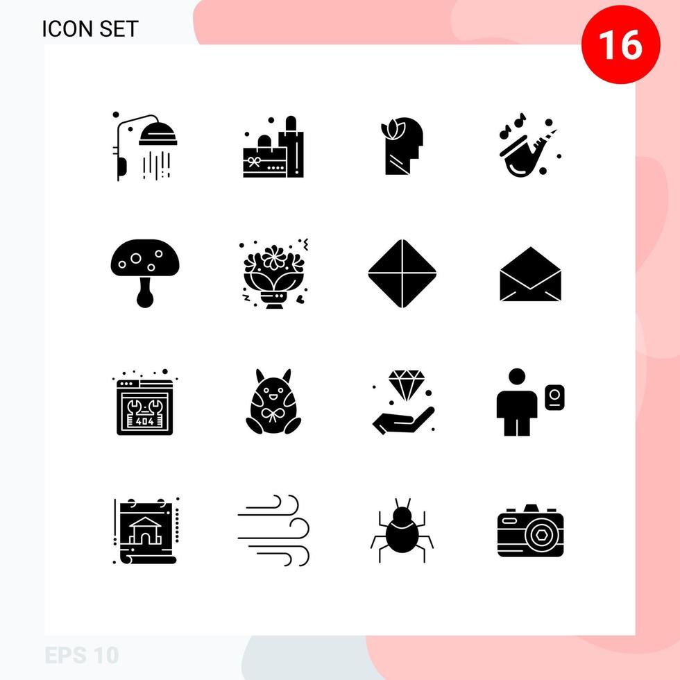 16 Universal Solid Glyph Signs Symbols of spring nature mind mushroom play Editable Vector Design Elements