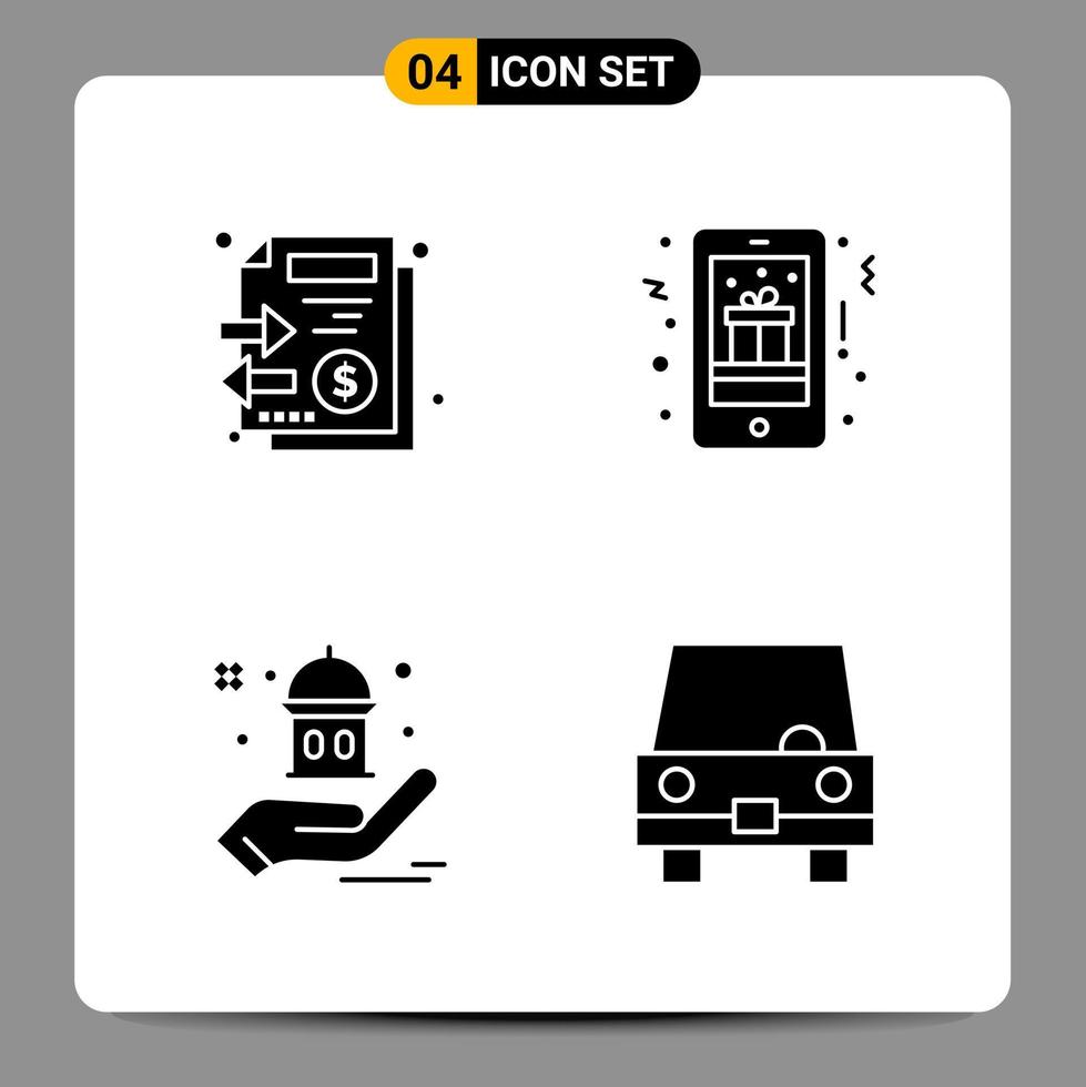4 Black Icon Pack Glyph Symbols Signs for Responsive designs on white background 4 Icons Set vector
