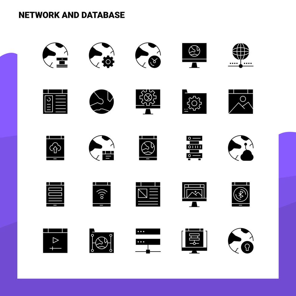 25 conjunto de iconos de red y base de datos plantilla de ilustración de vector de icono de glifo sólido para ideas web y móviles para empresa comercial