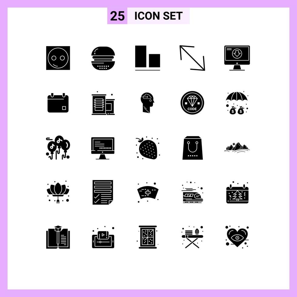 Pack of 25 Modern Solid Glyphs Signs and Symbols for Web Print Media such as content scale food corner vertical Editable Vector Design Elements