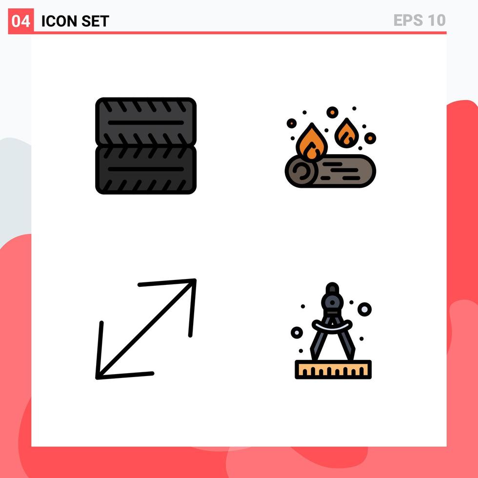 4 User Interface Filledline Flat Color Pack of modern Signs and Symbols of wheel art camping corner 85 Editable Vector Design Elements