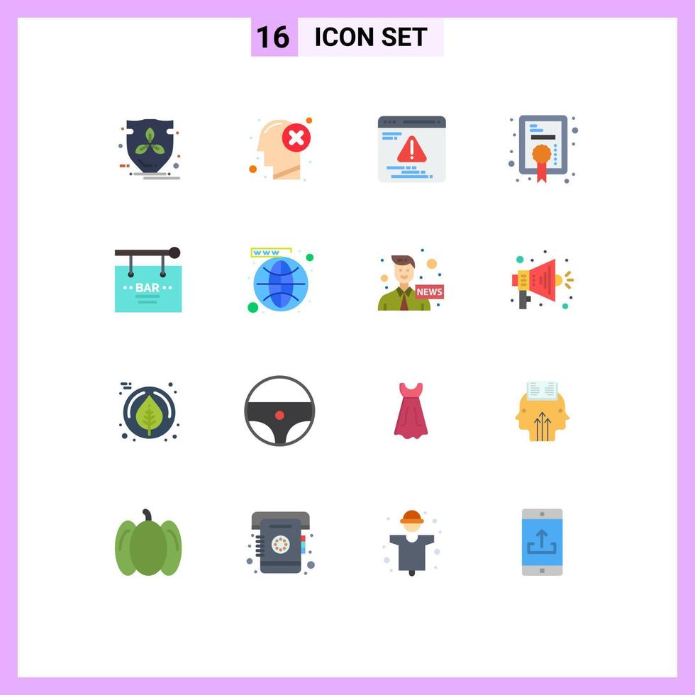 Pack of 16 creative Flat Colors of birthday achievement mark degree diploma Editable Pack of Creative Vector Design Elements