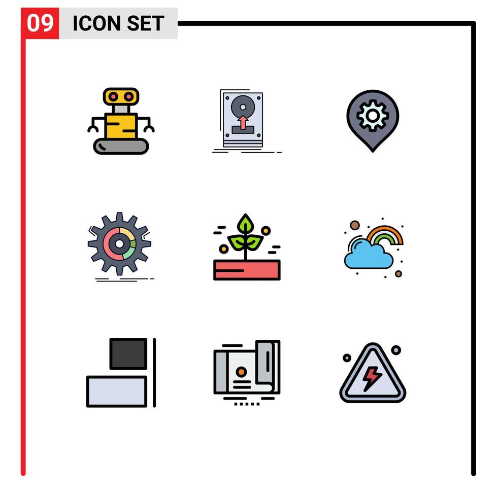 Pictogram Set of 9 Simple Filledline Flat Colors of agriculture process gear management setting Editable Vector Design Elements