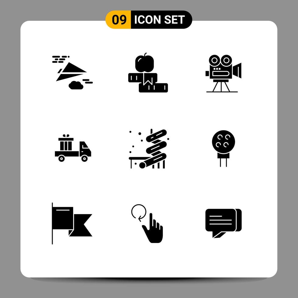 Universal Icon Symbols Group of 9 Modern Solid Glyphs of truck ecommerce university delivery movie Editable Vector Design Elements