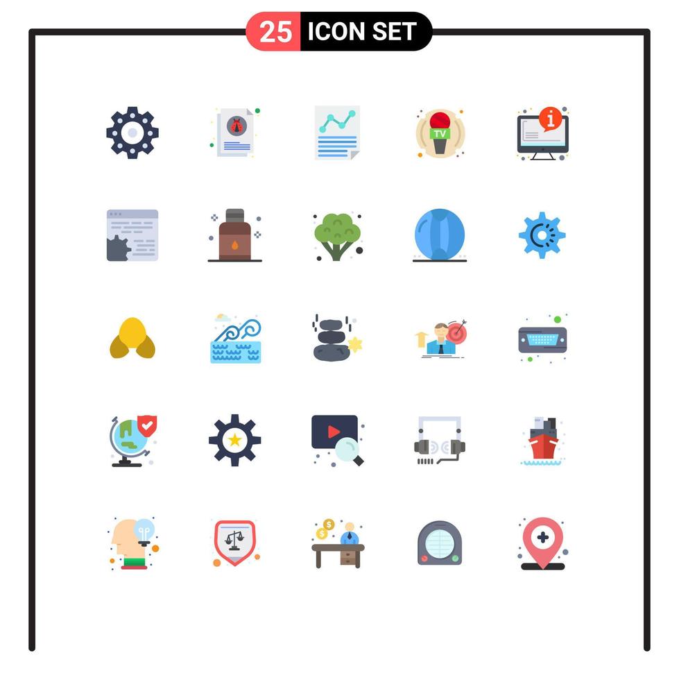Modern Set of 25 Flat Colors Pictograph of faq news document microphone device Editable Vector Design Elements