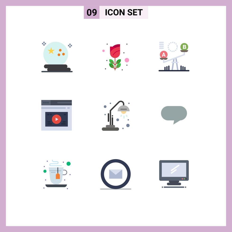 Universal Icon Symbols Group of 9 Modern Flat Colors of media web rose page lift Editable Vector Design Elements