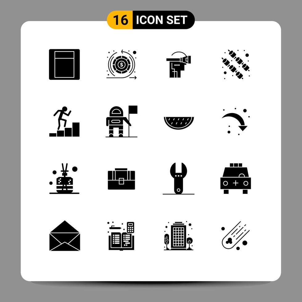 Pictogram Set of 16 Simple Solid Glyphs of astronaut employee reality career marshmallow Editable Vector Design Elements