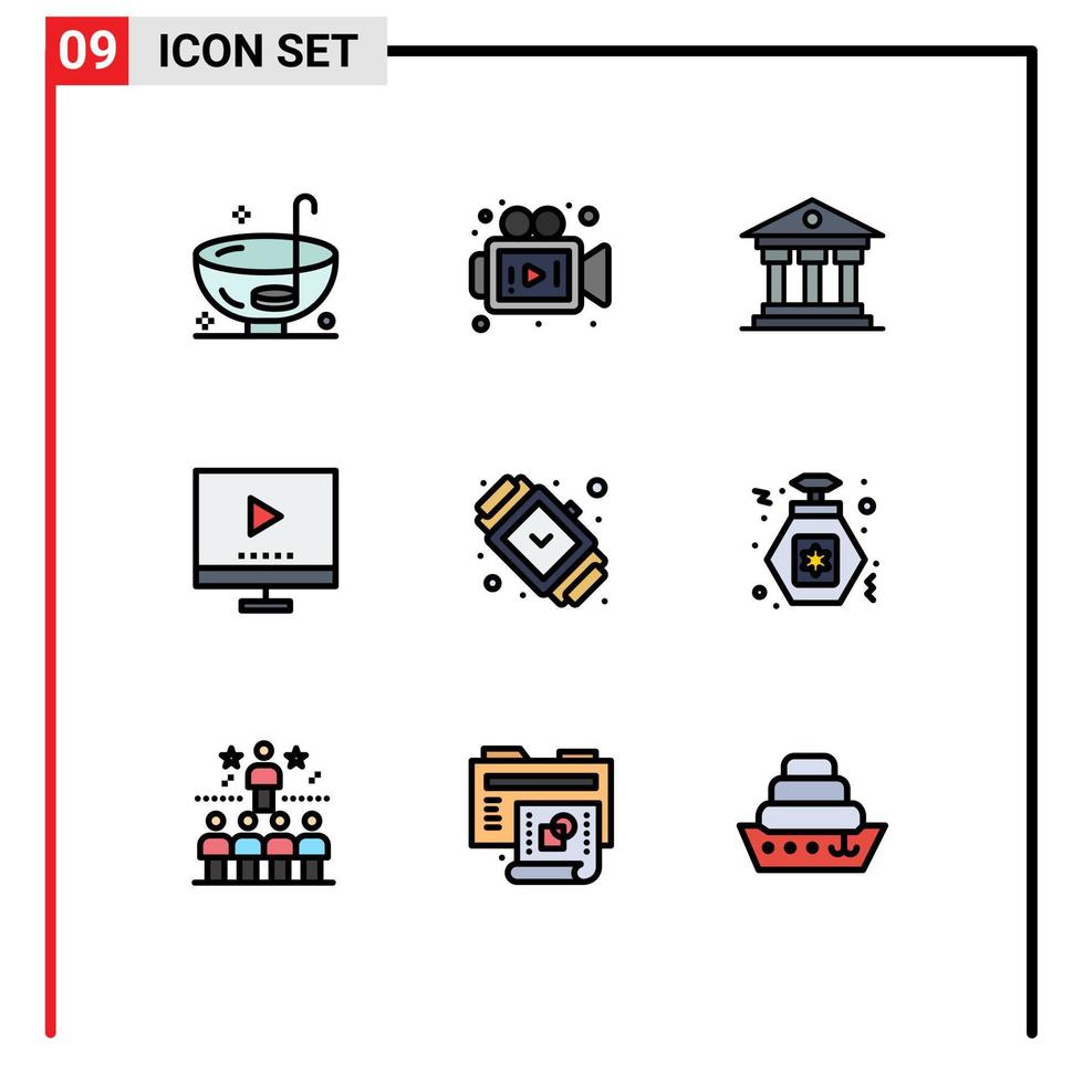 Modern Set of 9 Filledline Flat Colors Pictograph of accessorize tv bank technology devices Editable Vector Design Elements