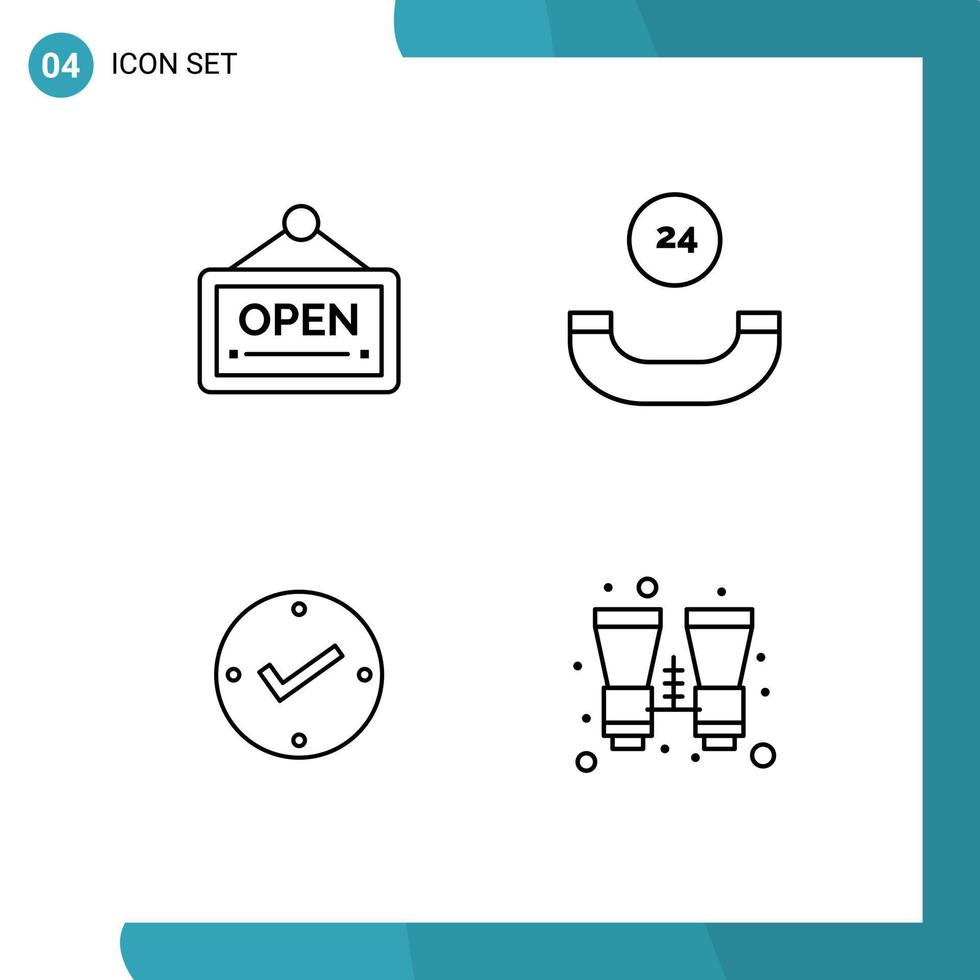 Universal Icon Symbols Group of 4 Modern Filledline Flat Colors of open approved hotel support binocular Editable Vector Design Elements