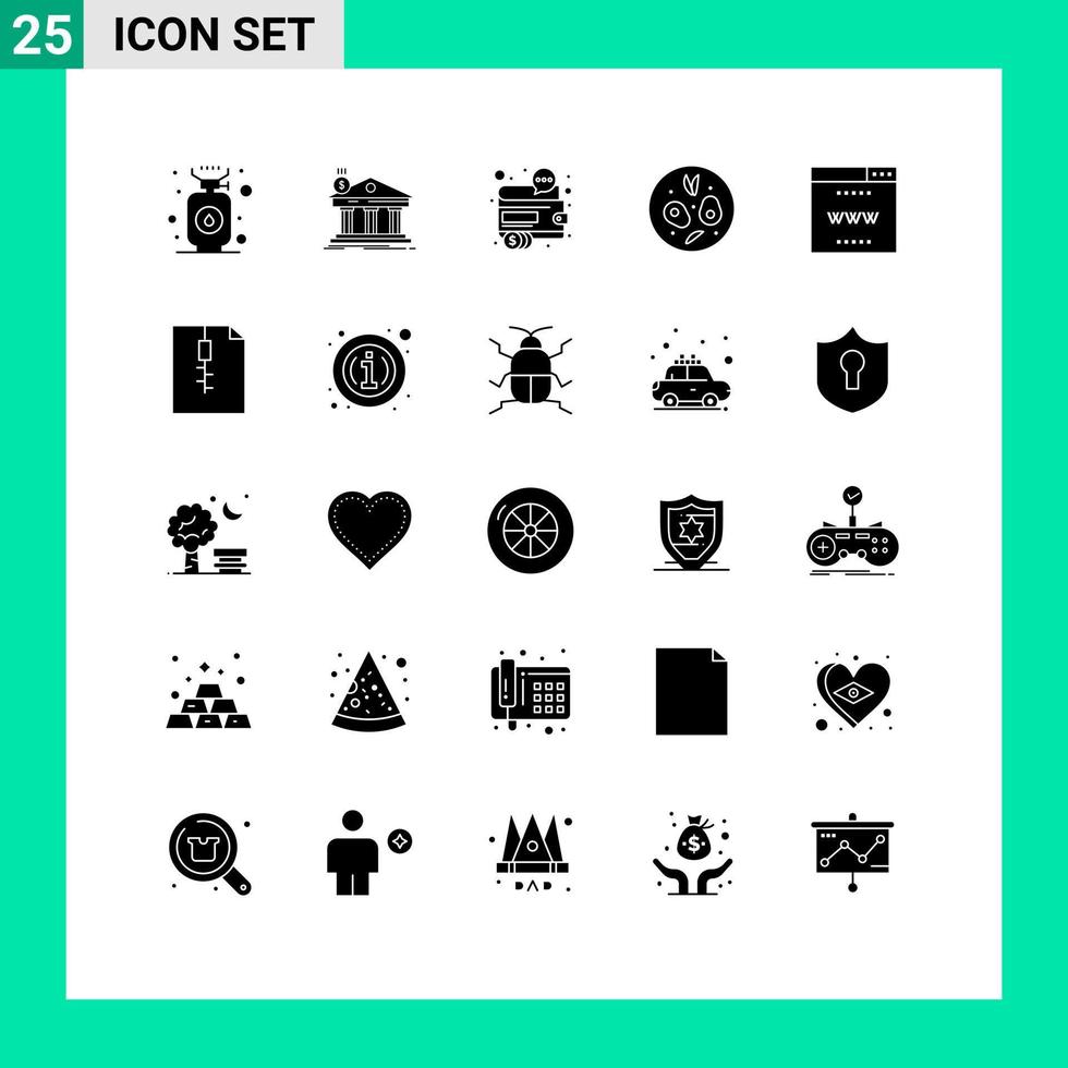 User Interface Pack of 25 Basic Solid Glyphs of internet food federal salad money Editable Vector Design Elements