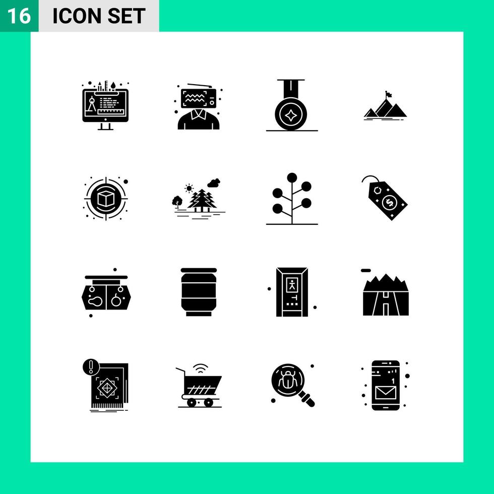 Pictogram Set of 16 Simple Solid Glyphs of thinking creative medal campaign peak Editable Vector Design Elements