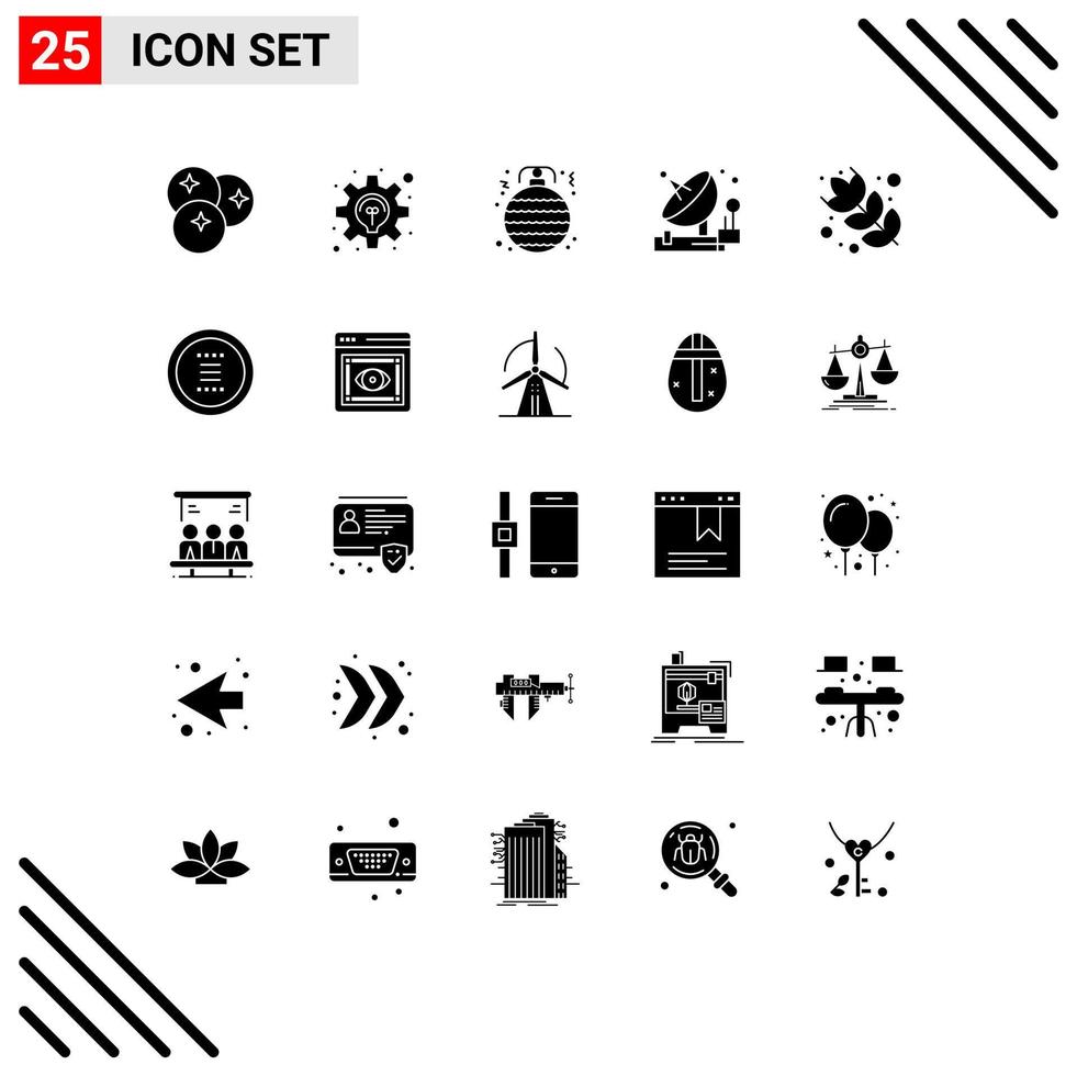 Group of 25 Modern Solid Glyphs Set for space parabolic development communication ornament Editable Vector Design Elements