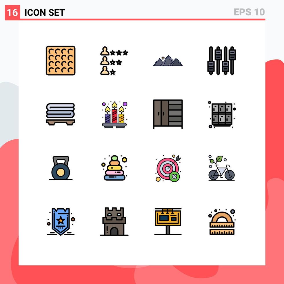 Set of 16 Modern UI Icons Symbols Signs for towels volume landscape audio equalizer Editable Creative Vector Design Elements