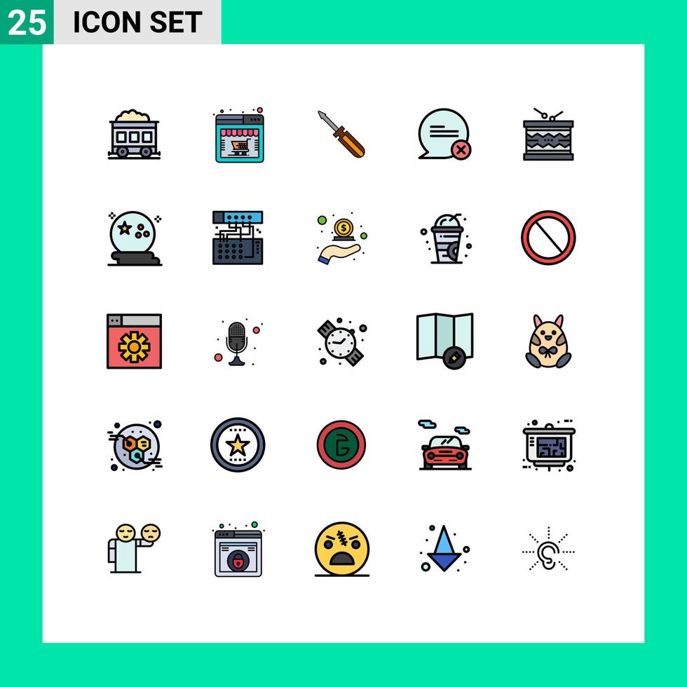 25 Universal Filled line Flat Color Signs Symbols of instrument interaction driver cross chat Editable Vector Design Elements