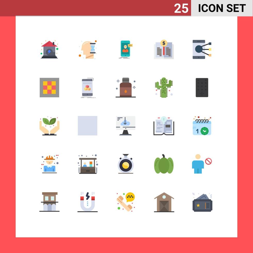 conjunto moderno de 25 colores planos y símbolos, como conectar, invertir, valor de libro de chat, conversación en línea, elementos de diseño de vectores editables