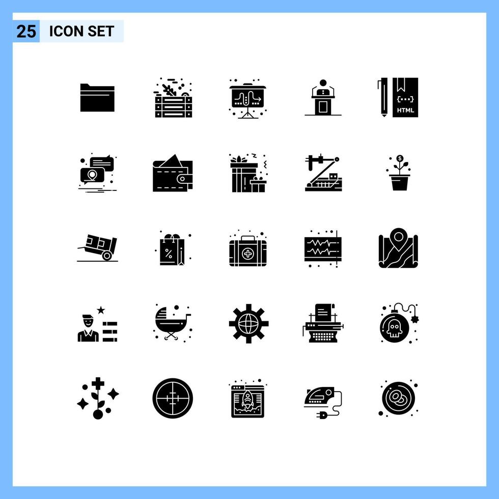Stock Vector Icon Pack of 25 Line Signs and Symbols for seminar professional flipchart presentation speaker Editable Vector Design Elements