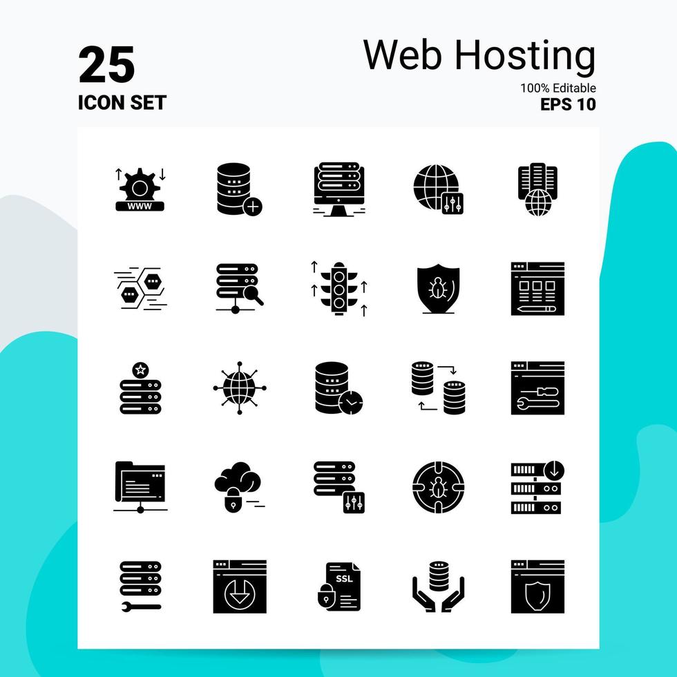 25 Web Hosting Icon Set 100 Editable EPS 10 Files Business Logo Concept Ideas Solid Glyph icon design vector