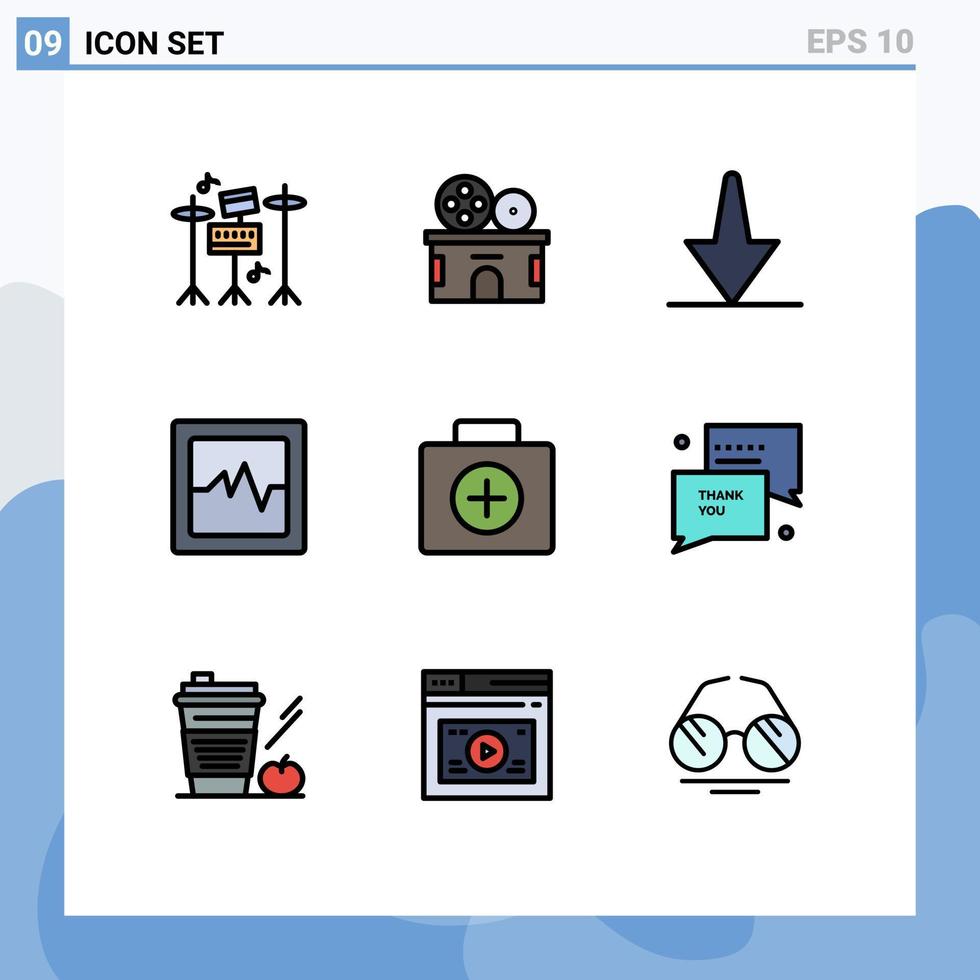 grupo de símbolos de icono universal de 9 colores planos de línea de relleno modernos de su maleta inferior maletín médico elementos de diseño vectorial editables vector