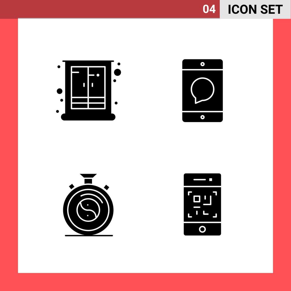 4 Icon Pack Solid Style Glyph Symbols on White Background Simple Signs for general designing vector