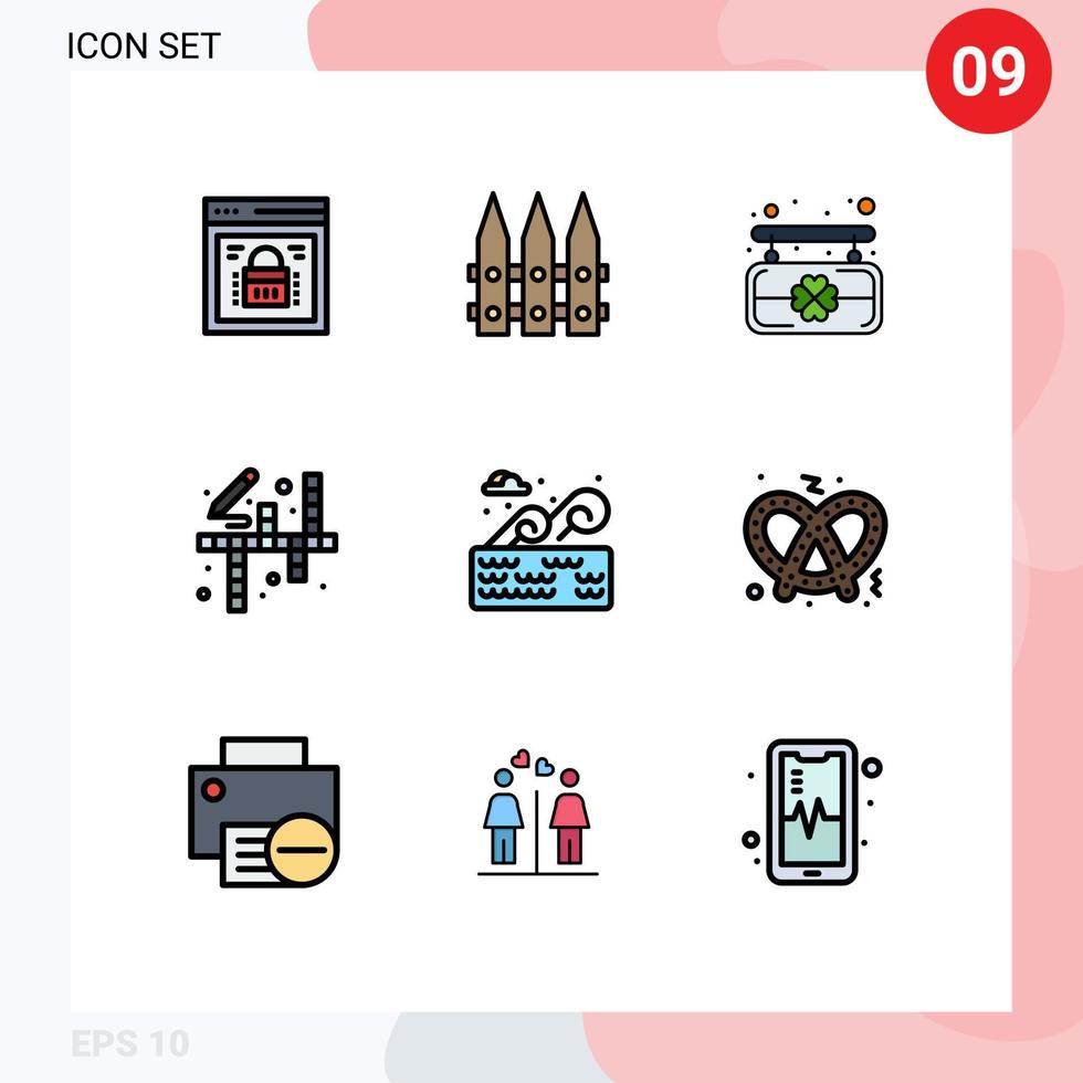 9 User Interface Filledline Flat Color Pack of modern Signs and Symbols of water park painting spring hobbies activities Editable Vector Design Elements